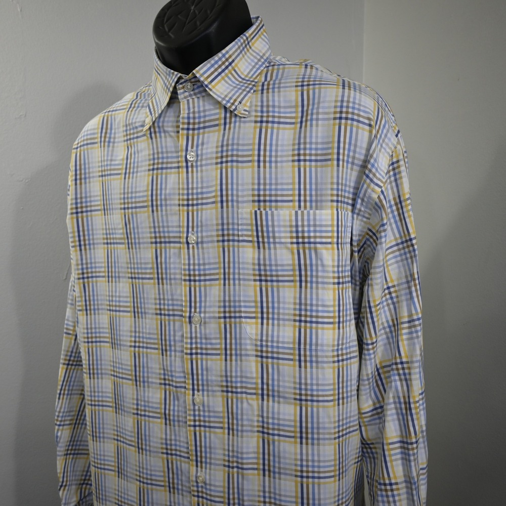 Peter Millar Button Up Dress Shirt Mens Size XL Plaid Long Sleeve Vintage